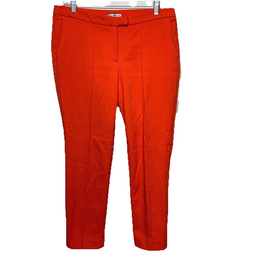 Dalia Collection Ankle Pants Womens 8 Orange Textured Diamond Jacquard Slim Fit